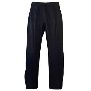 New St John LEXI Black Leggings Women 2 Leather Piping Pants Ankle Stretch Knit